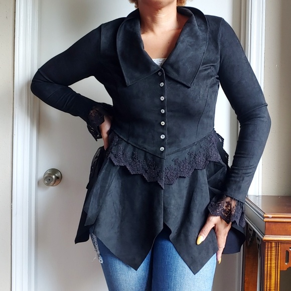 VENUS Jackets & Blazers - 🌠 Venus Faux Suede and Lace Goth Tuxedo Jacket